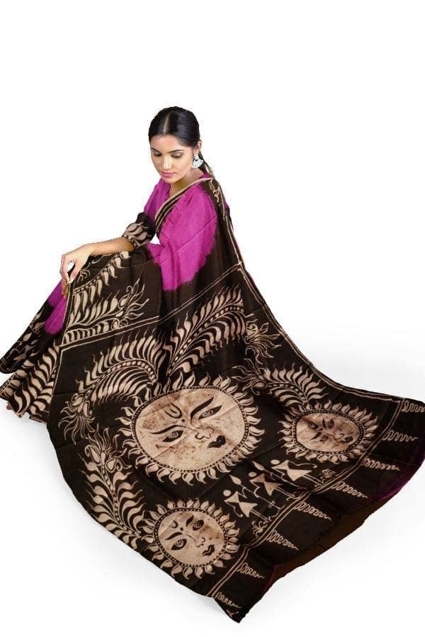 Pink Mulberry Silk Hand-painted Batik Saree view 2