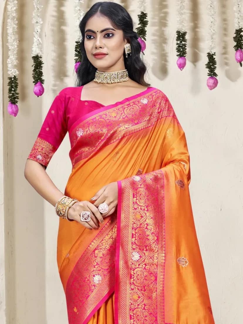 Orange Silk Saree view 2