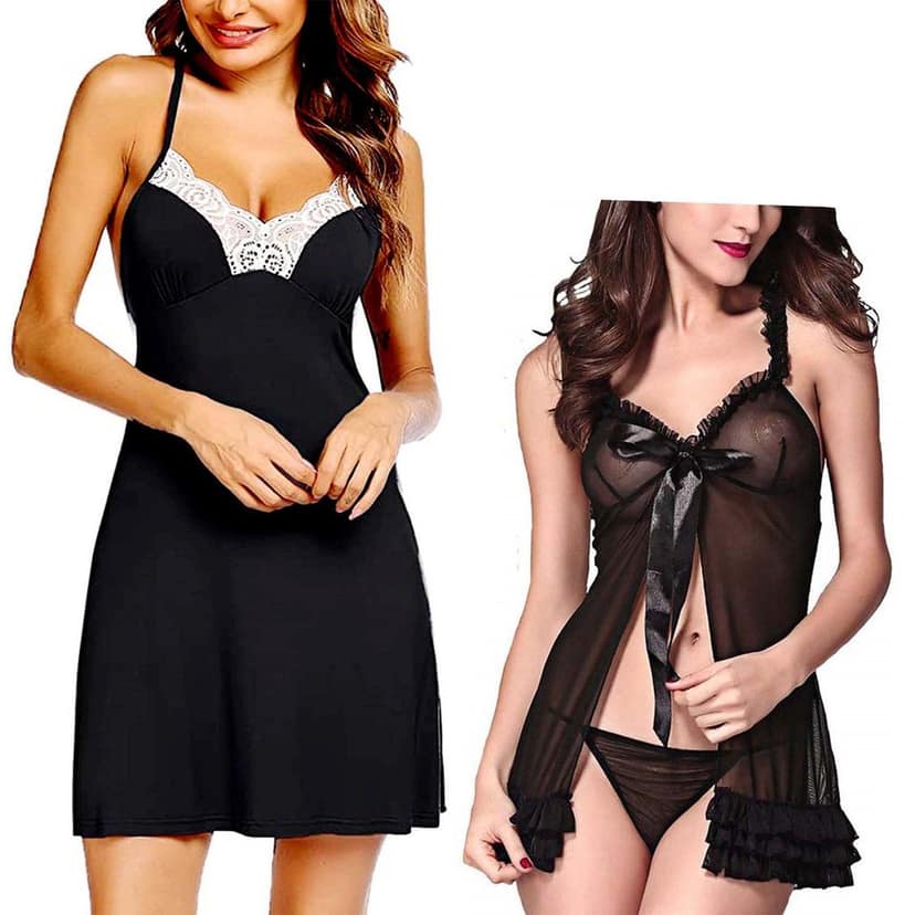 Babydoll Nightdress with panty Net Polyester Combo Pack 2 view 2