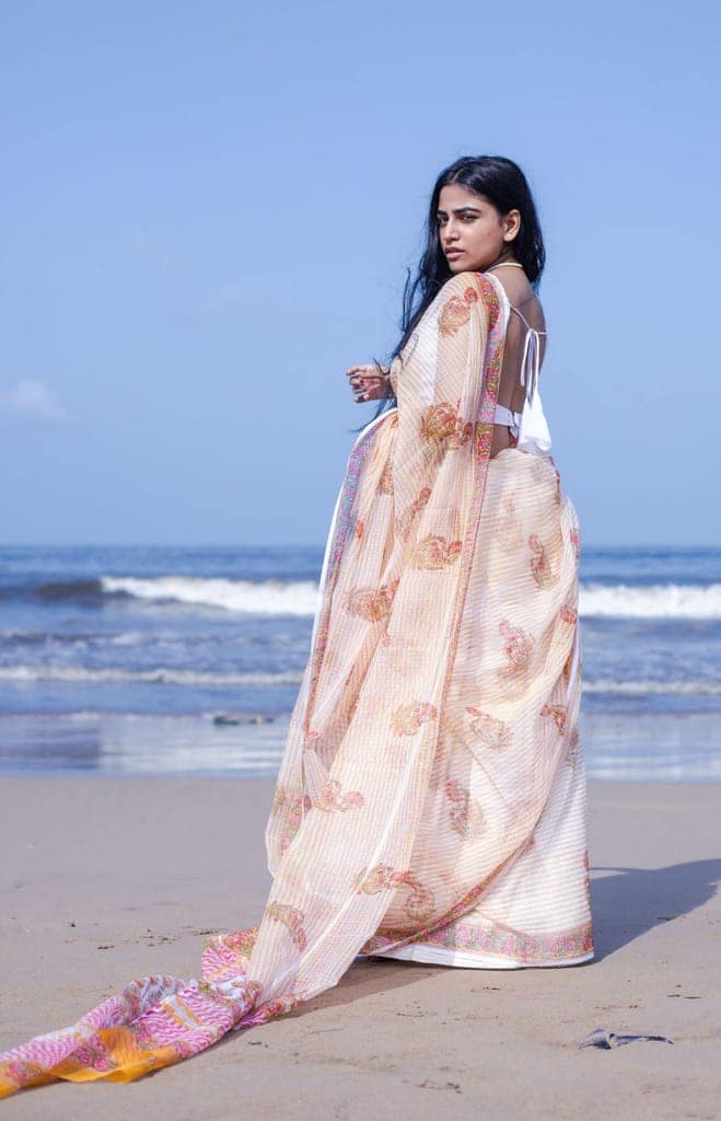 Kaisori Bagh Summer bloom Kota blockprinted silk cotton saree view 2