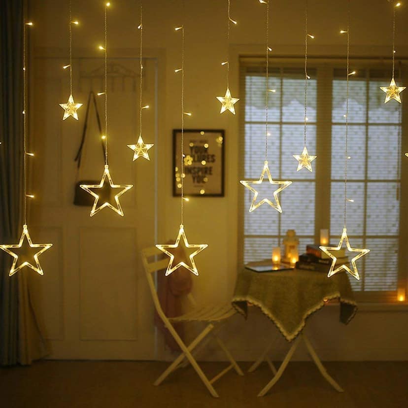 DAYBETTER� Star Curtain Lights 12 Stars,138 String Led Light 2.5 Meter for Christmas Decoration-Strip Led Light for Party Birthday Valentine Room Decor-Christmas (Warm White) | NW-A-23 view 2