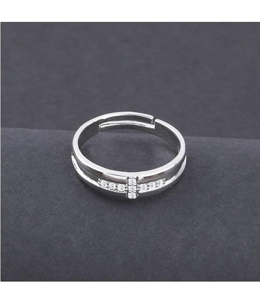 Silver Plated Stylish Solitaire Adjustable Ring For women Girls view 2