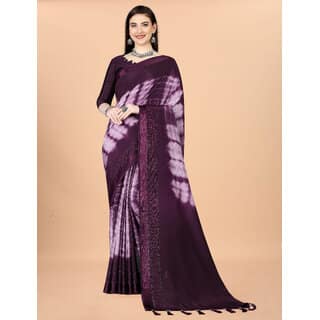 Purple Colour Chinon Silk saree With Blouse Piece And Jhalar