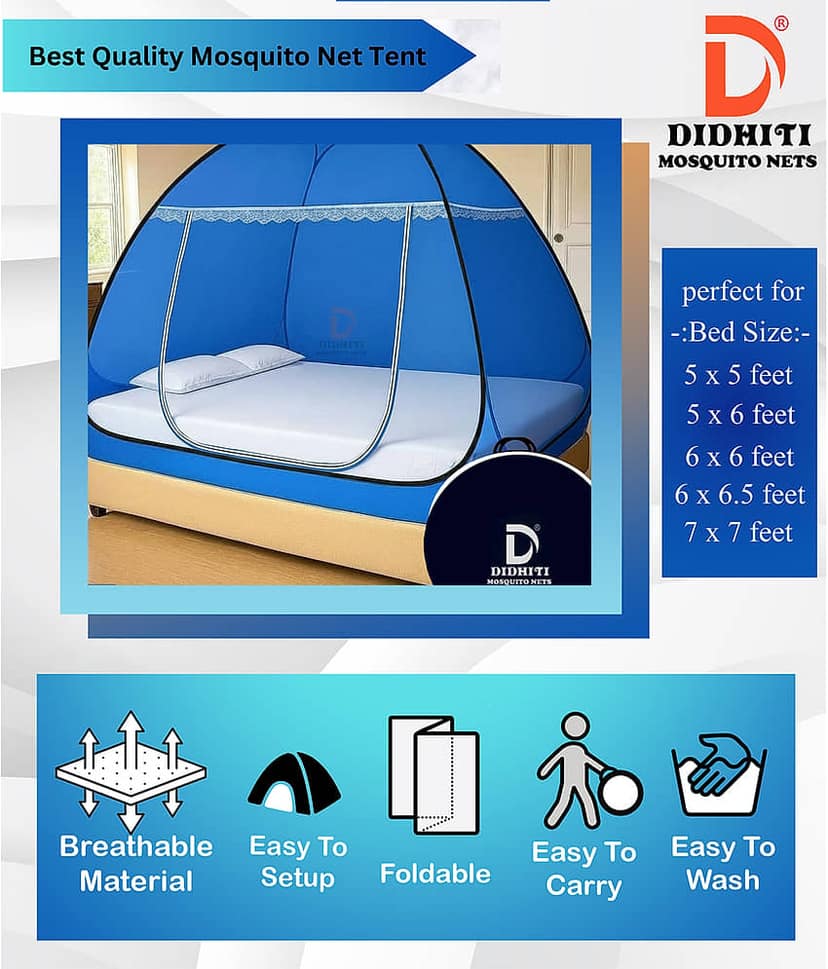 didhiti - Dark Blue Polycotton Foldable Mosquito Net ( Pack of 1 ) view 2
