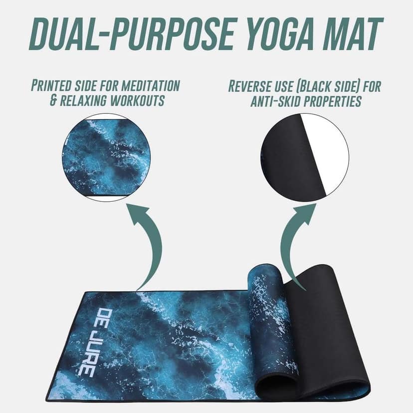 De Jure Fitness Dual Purpose (One Side Meditation Other Side Anti-Skid) Yoga Mat with Carrying Strap, Long & Wide, Anti-Slip Extra thick, Yoga Mats for Workout, Fitness, Yoga, Gym, Home & Pilates, Fabric Laminated EVA, 5 MM view 2