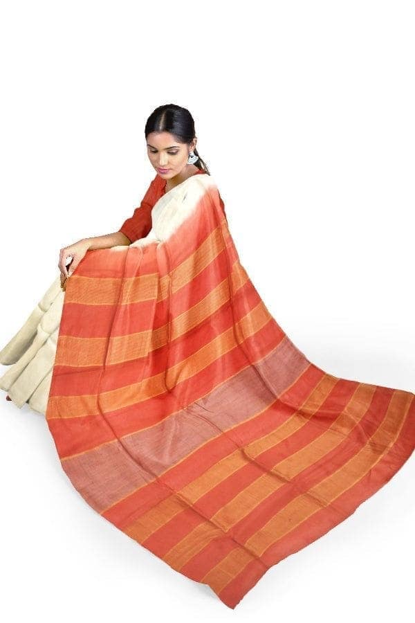 White Cotton Silk Bengal Handloom Saree view 2