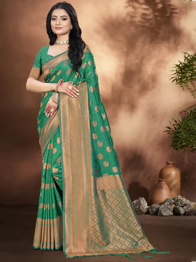 Rama Green Silk Saree view 2