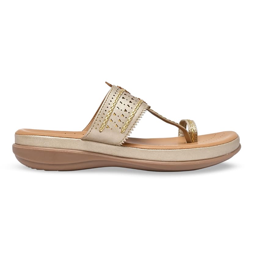 Gold Women Kolhapuri Flat Comfort Sandals view 2