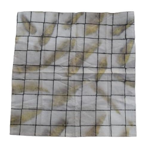 Tulip Traditional Artisians' Upliftment Livelihood Program Checkered Hankie with Floral Paisley Pattern, Grey and Gold, Square Cloth, Wool Blend