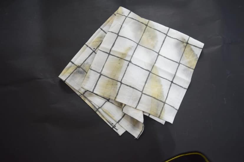Tulip Traditional Artisians' Upliftment Livelihood Program Checkered Hankie with Floral Paisley Pattern, Grey and Gold, Square Cloth, Wool Blend view 2