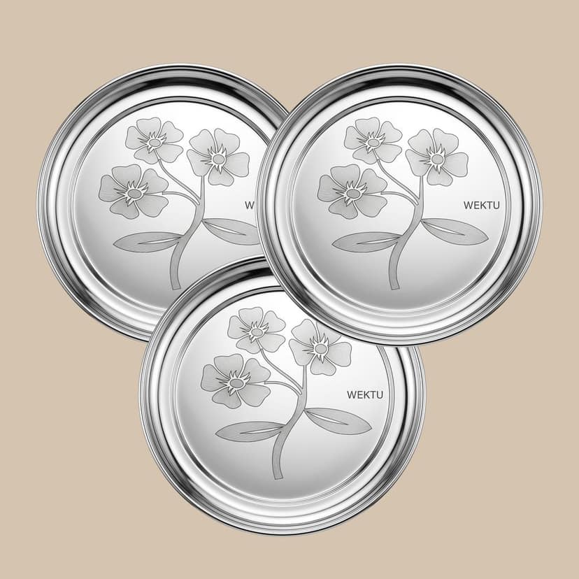 WEKTU Stainless Steel Rajbhog Gol Dinner Plate with Laser Floral Print (29 cm Diameter) – Premium Heavy Gauge Mirror Finish Round Thali for Lunch & Dinner | Food Grade, Durable & Rust Proof