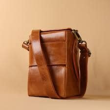 Premium Cognac Leather Crossbody Bag with Adjustable Strap