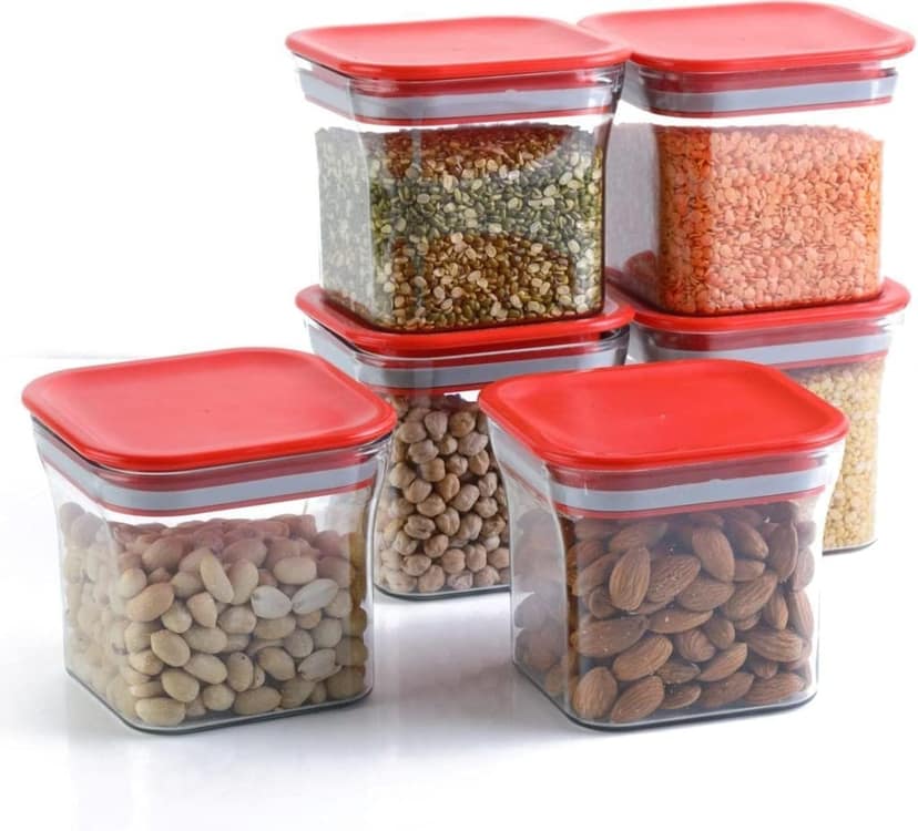 HAPPI Multipurpose Unbreakable Plastic Transparent Airtight Kitkat Masala Storage Container Jar For Kitchen Masala Box Dabba Spice, Cereal, Dry Fruits Spice Box 600 ML (Multicolor- Set of 6 Pcs)