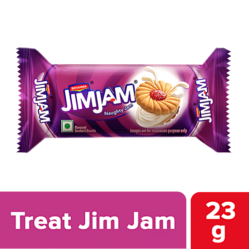 Britannia Treat Jim Jam Cream Biscuit - Crunchy, Ready To Eat, 23 g