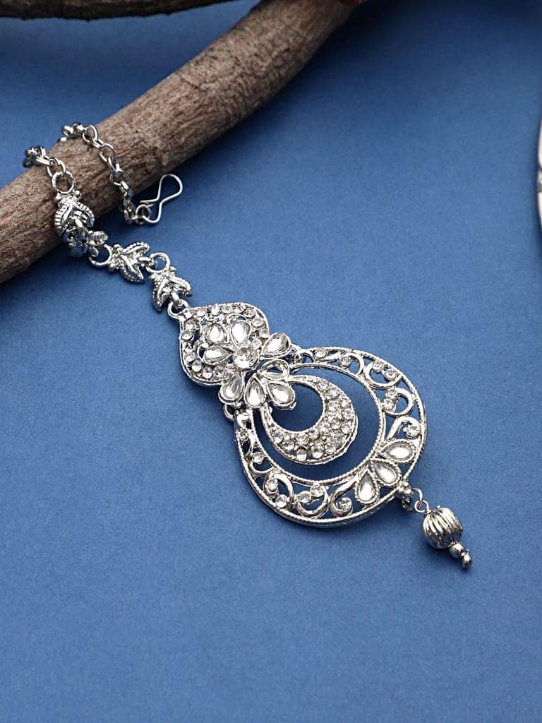 Cardinal American Diamond Silver Color Maang tika view 2
