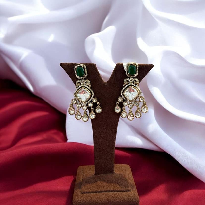 Kundan and Pearl Drop Earrings By Dia Art Jewels view 2