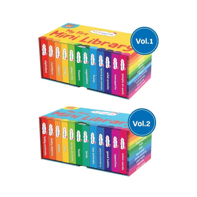 Oswaal Lil Legends Mini Library - Box Set|Volume 1 & 2 - 24 Board Books Gift Set For Kids - Alphabet|Numbers|Colours|Shapes|About Me|Flowers|Vegetables|Fruits|Farm & Pet Animals [Board book] Oswaal Editorial Board