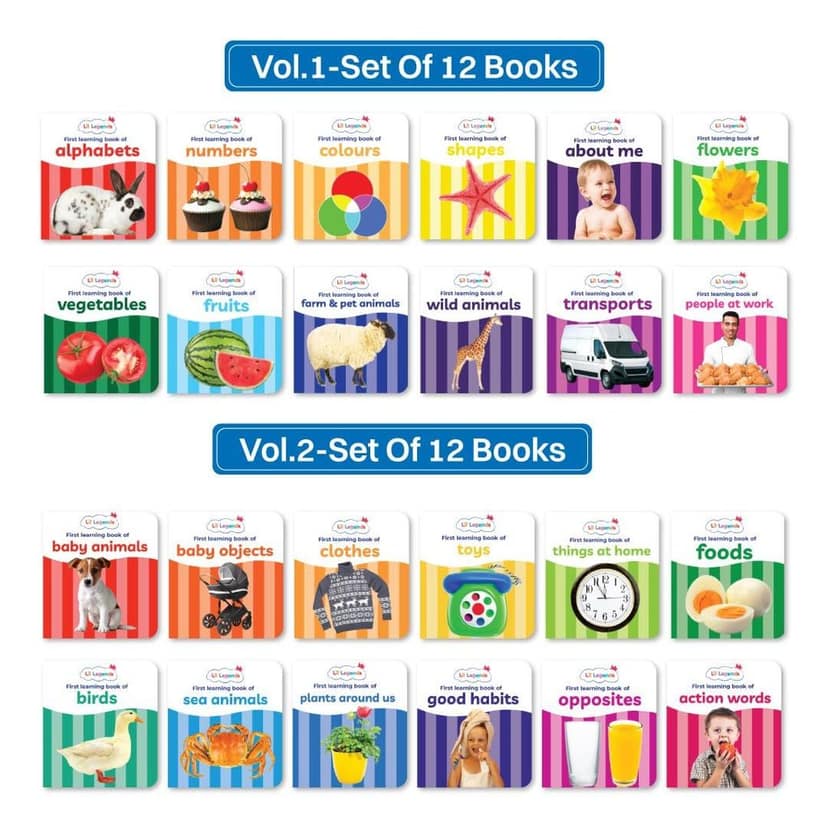 Oswaal Lil Legends Mini Library - Box Set|Volume 1 & 2 - 24 Board Books Gift Set For Kids - Alphabet|Numbers|Colours|Shapes|About Me|Flowers|Vegetables|Fruits|Farm & Pet Animals [Board book] Oswaal Editorial Board view 2