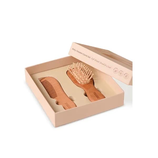 Maate Baby Wooden Comb & Hair Brush Set, Brown