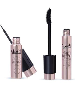 Glam21 Hd Dense Mascara + Black Eyeliner Combo Pack Smudge & Waterproof Stay Upto 12Hrs 2 Items In The Set