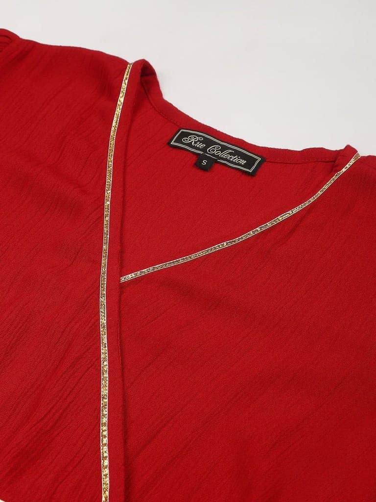 Maroon Solid A-Line Dress view 2
