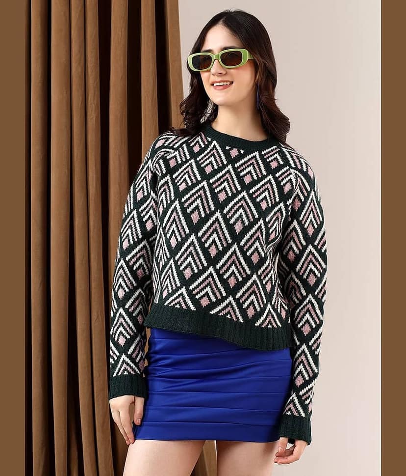 kotty Women Cotton Blend Round Neck Sweater Vest ( Multicolor ) view 2
