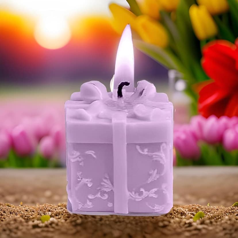 SS ENTERPRISE Organic Soy Wax Gift Shape Candle for Home Decor | Scented Aromatic Fragrance Candles | Smoke-Free Pillar Candles (Pack of 1, Purple) view 2