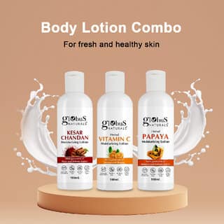 Globus Naturals Body Lotion Combo Set of 3 Kesar Chandan Vitamin C Papaya Body Lotion For NonGreasy Lightweight Body Moisturizer for Women Men All Skin Types view 2