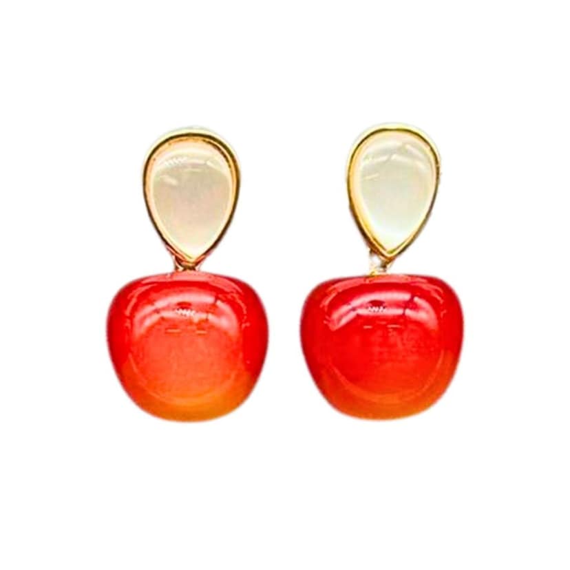 Jewelryklub Red Cherry Earrings with Pearl Accents For Women & Girls - Design 5