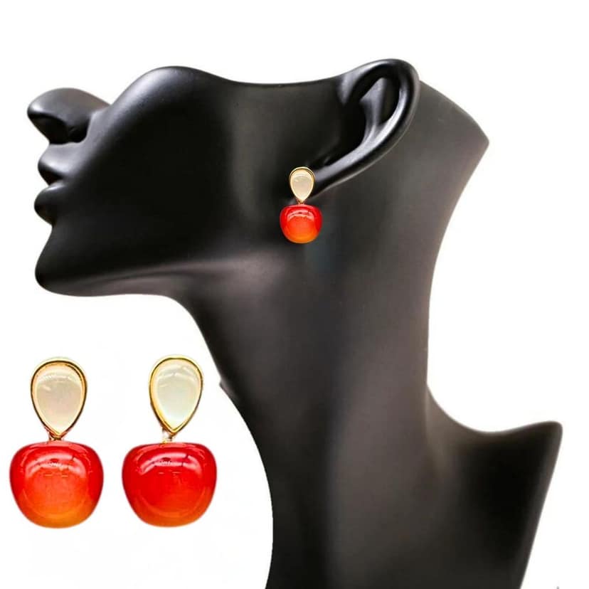 Jewelryklub Red Cherry Earrings with Pearl Accents For Women & Girls - Design 5 view 2
