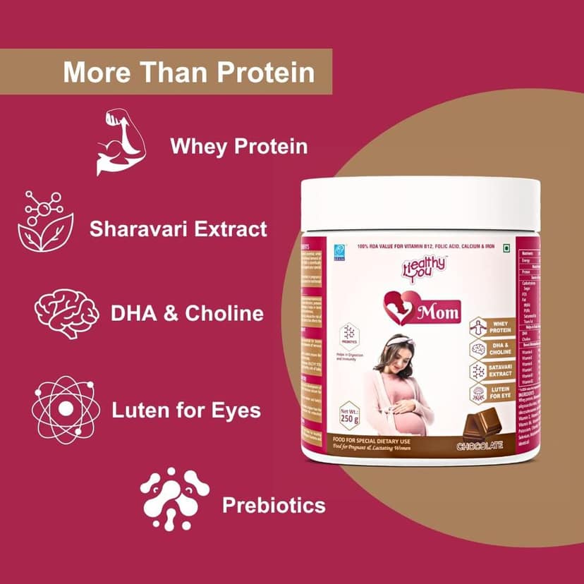 Healthy You Mom | For Pregnant and Lactating Moms Protein Powder | Sugar Free & Gluten Free | 400gm Chocolate Flavour view 2