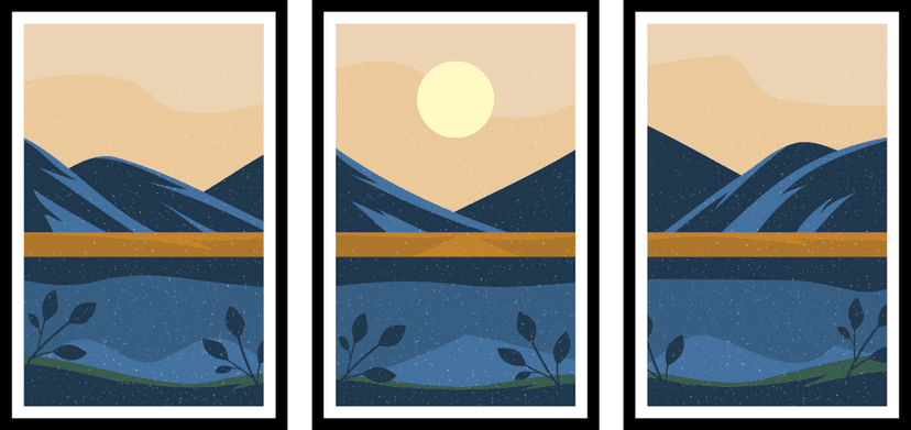 SET OF 3 MINIMALIST LANDSCAPE WALL ART 48in X 24in WITH BLACK FRAME view 2