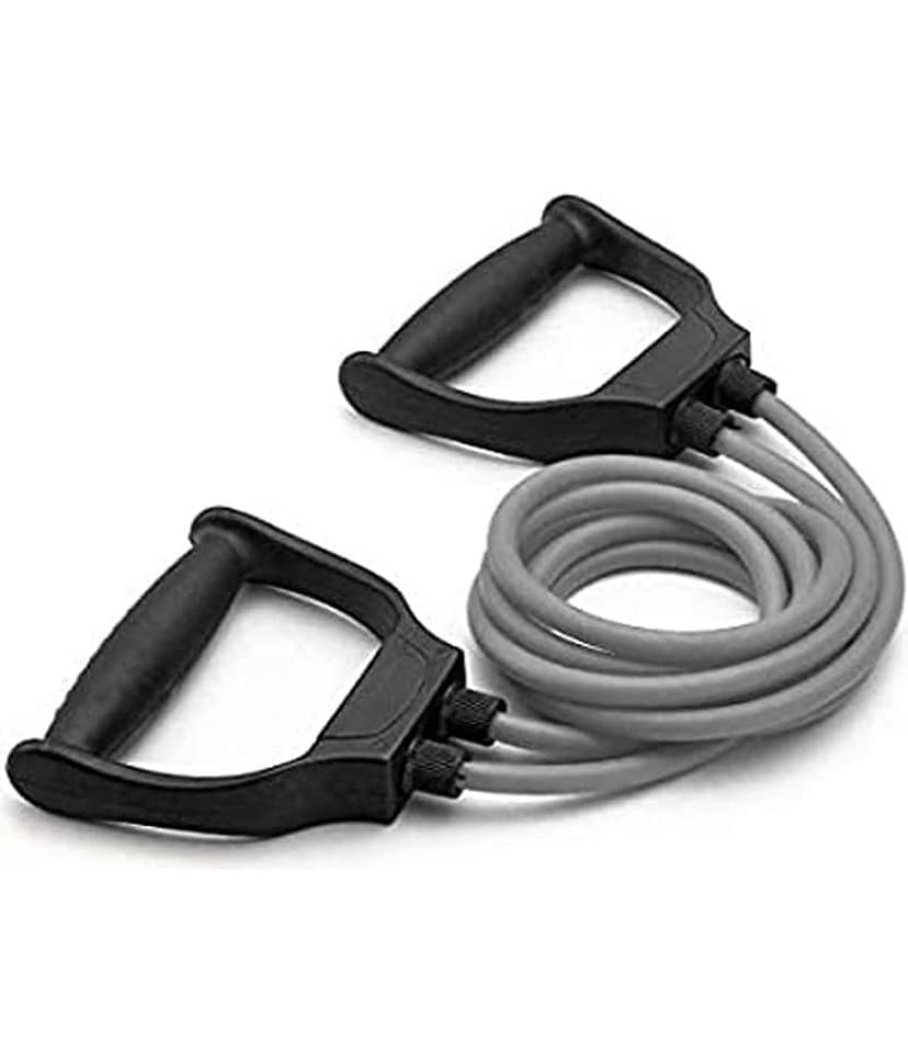 Double Toning Resistance Tube Pull Rope Elastic Rubber Exercise Band for Stretching, Workout, Home Gym and Toning with Heavy Quality D Shaped Handles view 2
