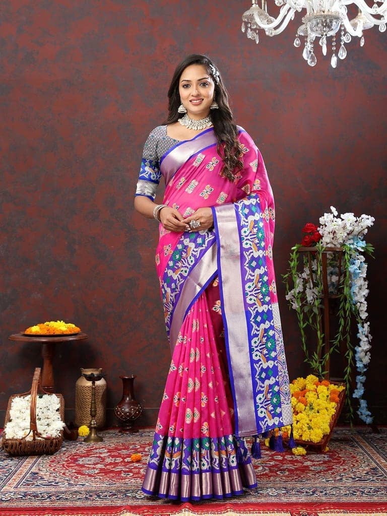 Pink Organza Silk Woven Design with Meenakari Weaving Saree
