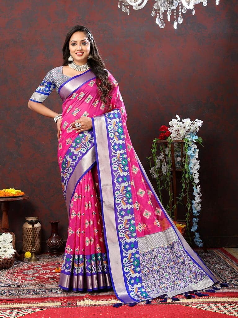 Pink Organza Silk Woven Design with Meenakari Weaving Saree view 2