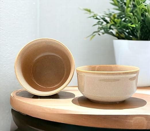 STOREPEDIA Handmade Studio Pottery Ceramic Bowl Set of 2 Microwave Safe Jumbo Bowls for Serving Pasta Noodles Soup Salad Dessert Dining Bowls Set Gift Kitchen Use Beige Color 400 ml view 2