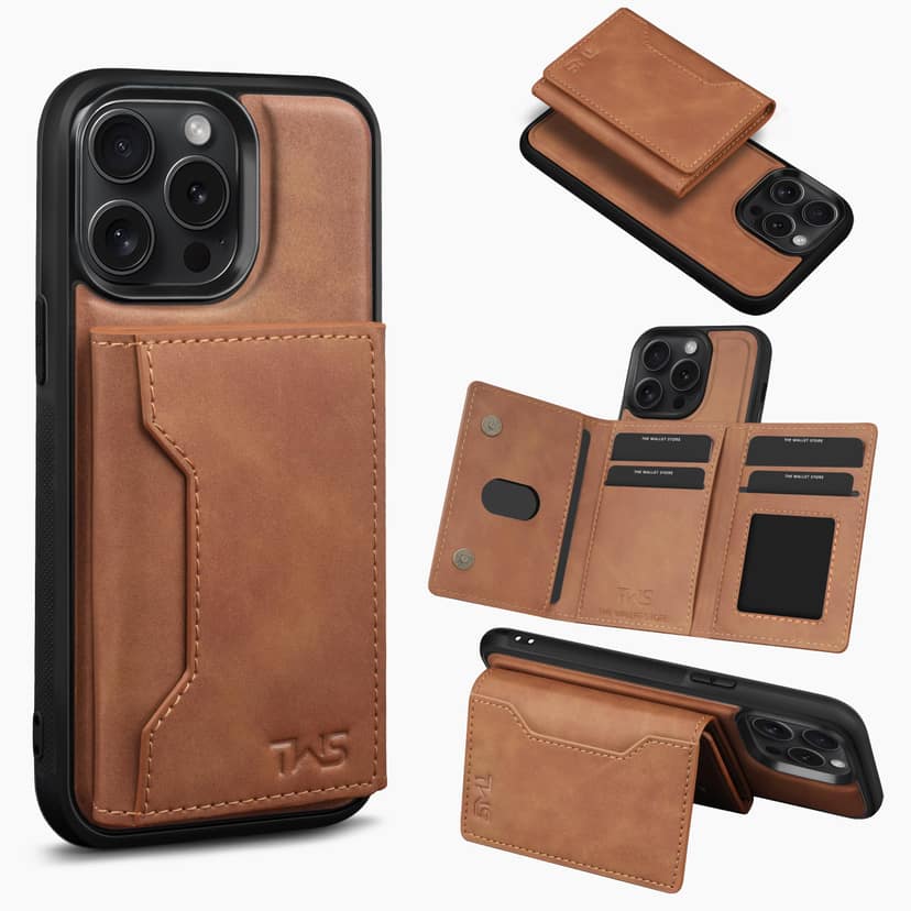 The Wallet Store Premium Leather iPhone Case Cover With Detachable Cardholder - Tan - iPhone 13 Pro