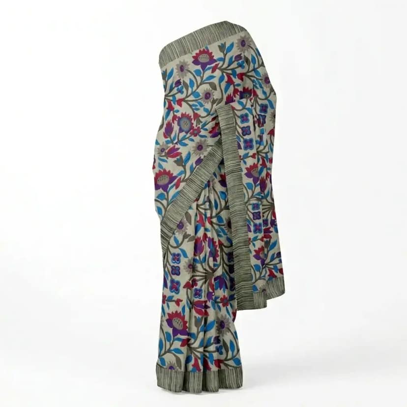 Gray Printed Odisha Handloom Saree | Ethnic Woven Cotton