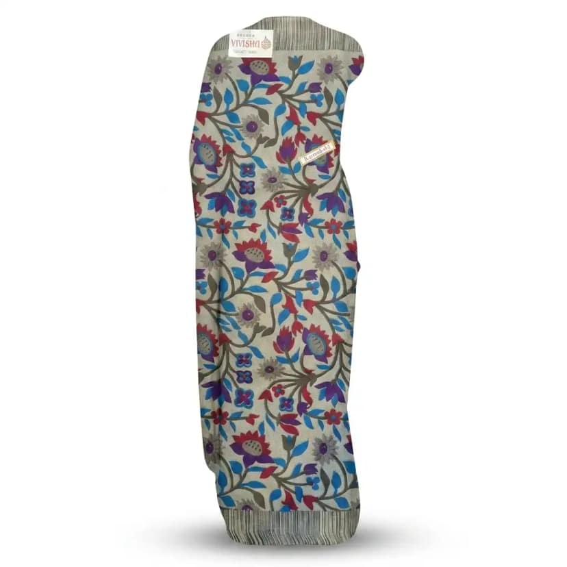 Gray Printed Odisha Handloom Saree | Ethnic Woven Cotton view 2