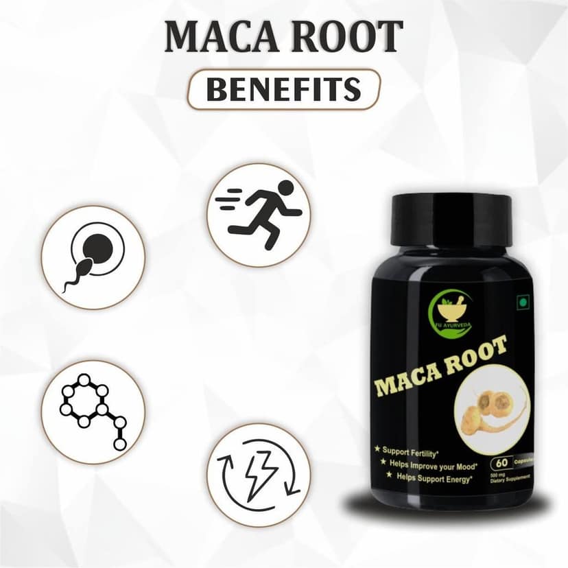 FIJ AYURVEDA Maca Root Extract Capsule Dietary Supplement for Men & Women � 500mg 60 Capsules view 2