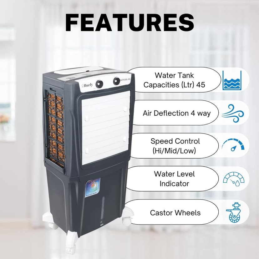 BHABURLY Eazycool 45L Personal Air Cooler with 4-Way Air Deflection & Ice Chamber view 2