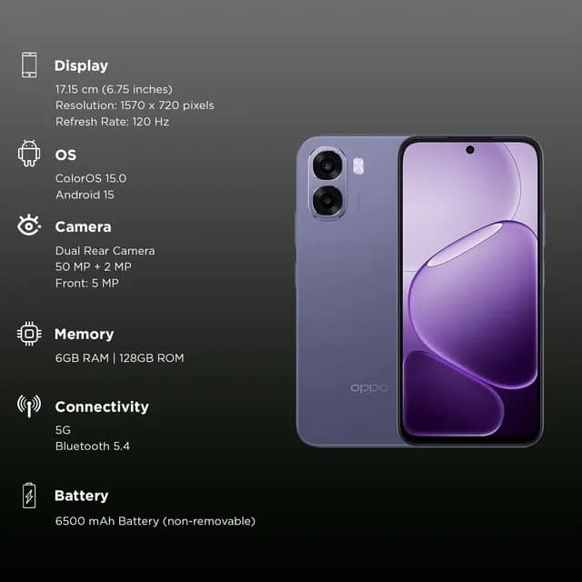 OPPO a6s 5G (Plum Purple, 6GB RAM, 128GB Storage) view 2