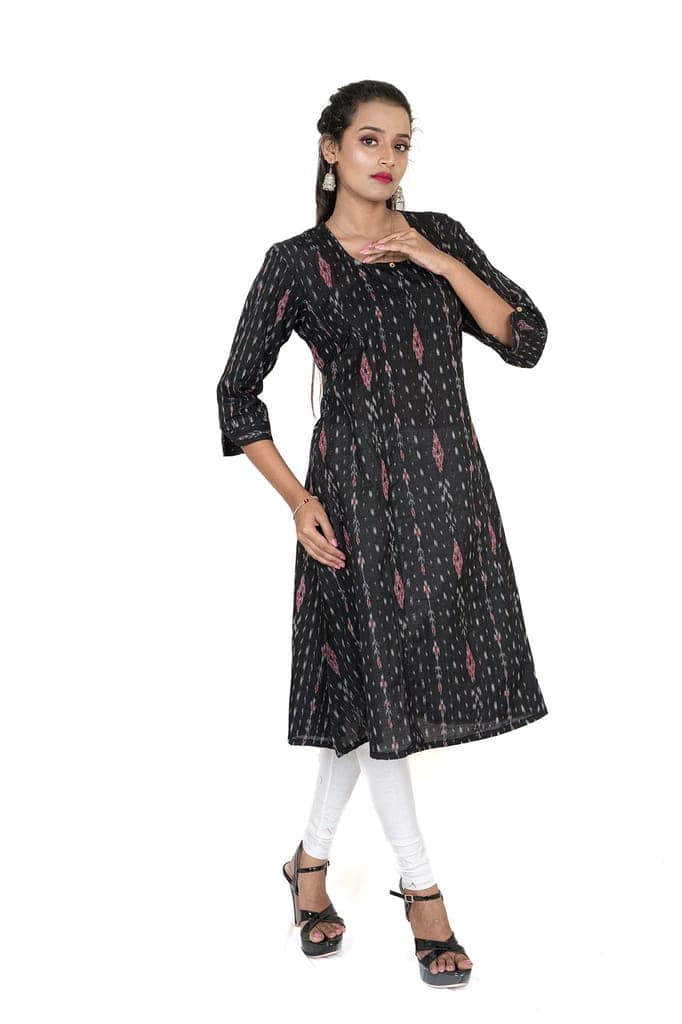 GHL GUENDICHA HAAT Sambalpuri Certified Handloom Women's Pure Cotton Round Neck Long Kurta