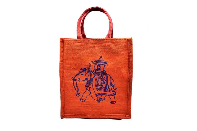 Elephant Print Jute Tote Bag