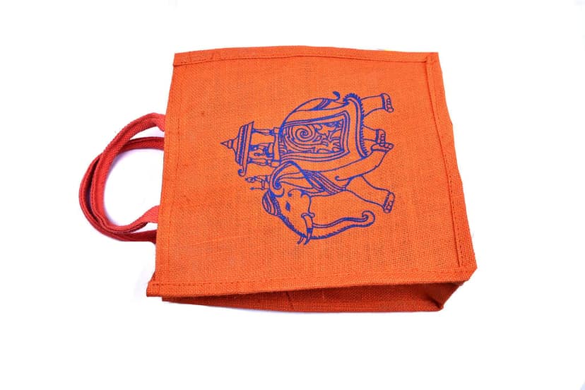 Elephant Print Jute Tote Bag view 2