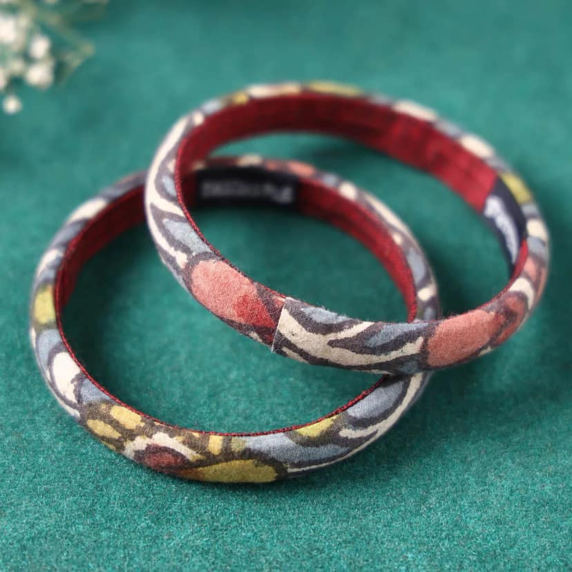 Multicolor Handpainted Kalamkari Dyed Bangles (Set of 2) view 2