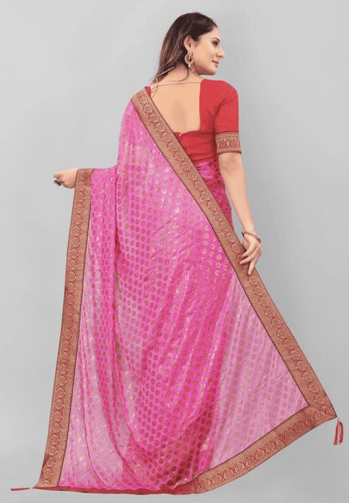 ATTIRIS Women's Lycra Foil Print Saree with Blouse Piece (0.8m) view 2