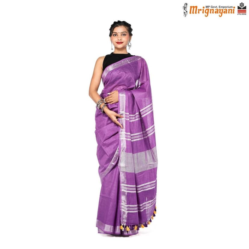 HANDLOOM COTTON LINEN SAREE WITH BLOUSE (SKU - 1SCZ01210522, SAREE-1158)