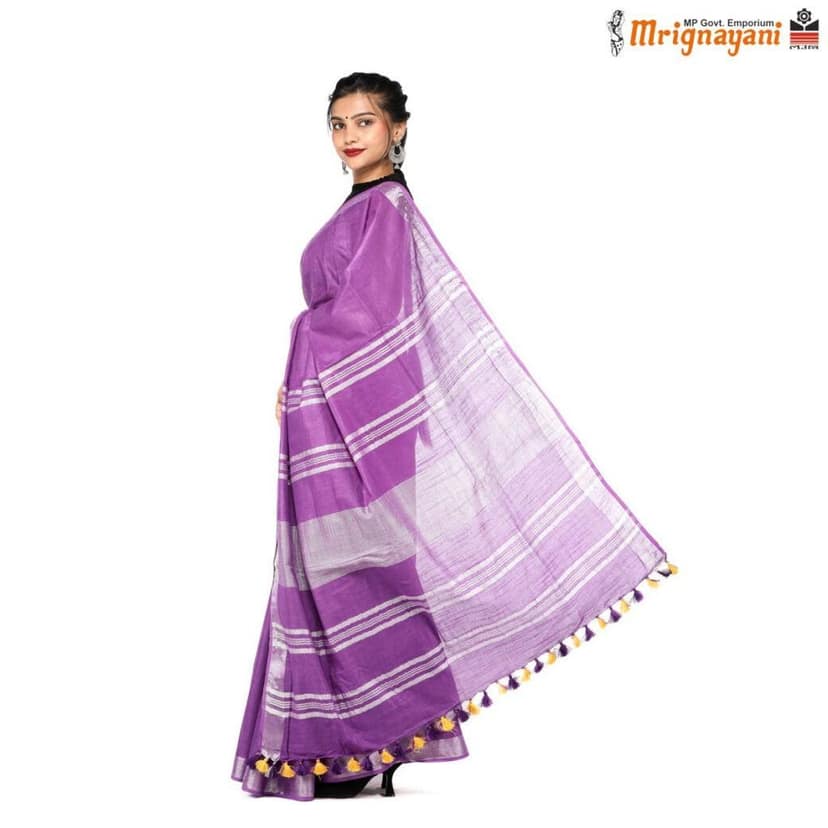 HANDLOOM COTTON LINEN SAREE WITH BLOUSE (SKU - 1SCZ01210522, SAREE-1158) view 2