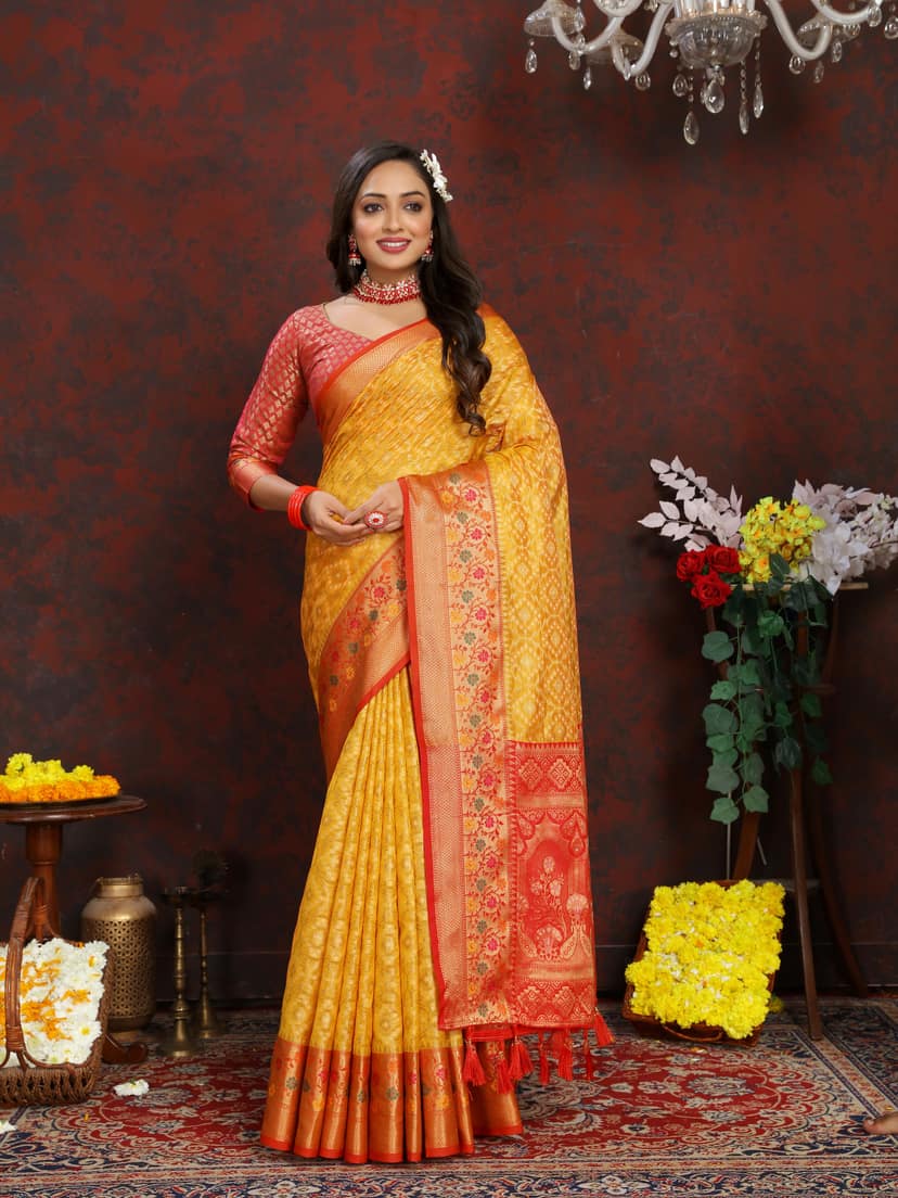 Soft Organza silk saree with Meenakari weawin...
